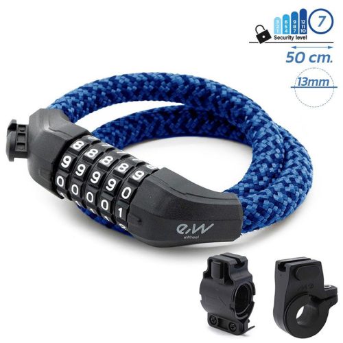 Combination lock (5 digits, blue and black braided cover)