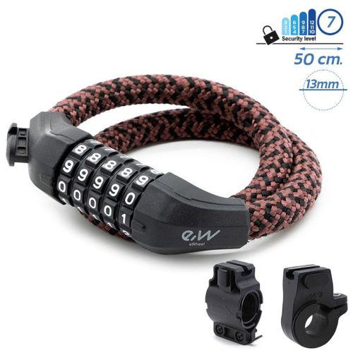 Combination lock (5 digits, brown and black braided cover)