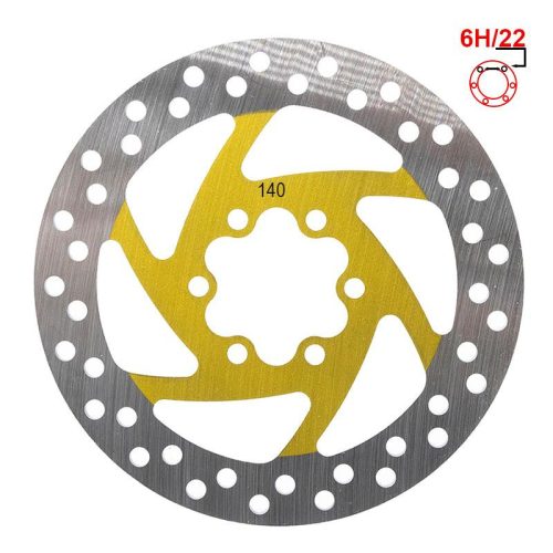 Scooter brake disc (140 mm, 6-bolt, 22 mm, yellow)