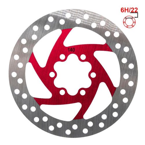 Scooter brake disc (140 mm, 6-bolt, 22 mm, red)